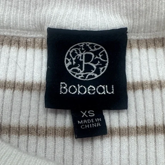 Bobeau Cream & Tan Striped Ribbed Sweater - Picture 2 of 6